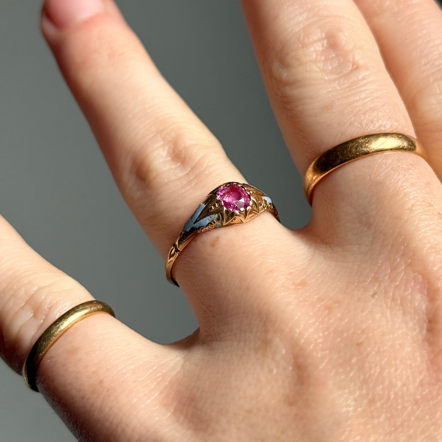 Antique Victorian Pink Sapphire & Enamel Ring