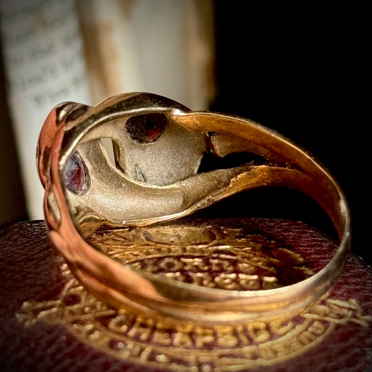Vintage Garnet Double Snake Ring in 9 Carat Gold