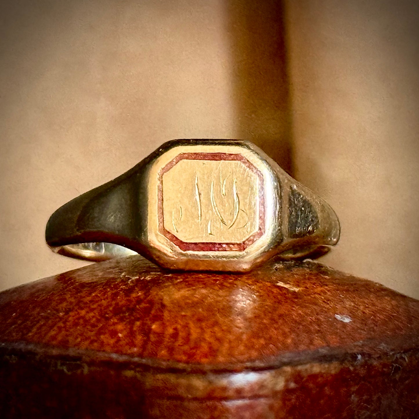 Unusual Enamel Signet Ring in 9 Carat Gold; Circa 1927