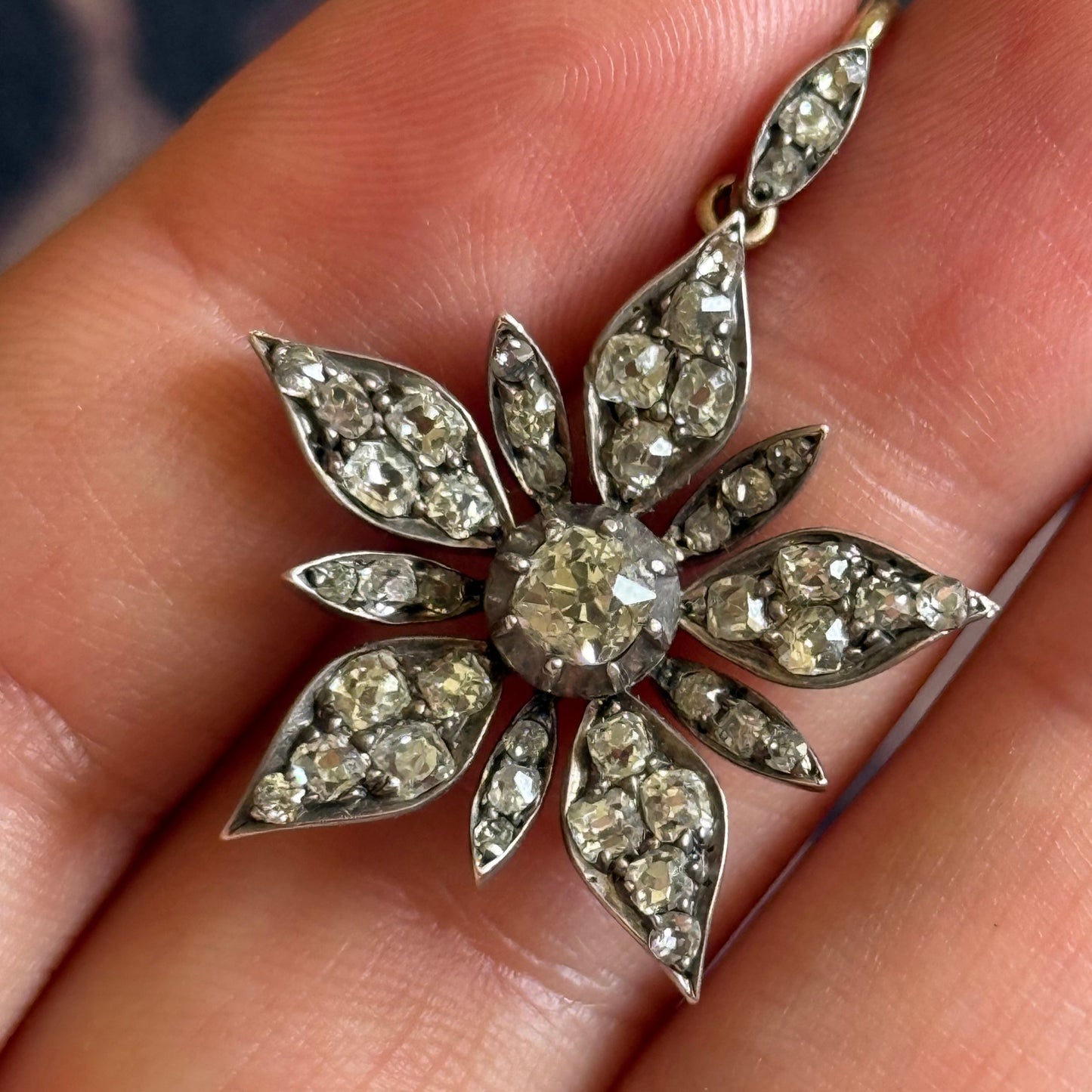 Antique Victorian Diamond Flowerhead Brooch Pendant in Original Box