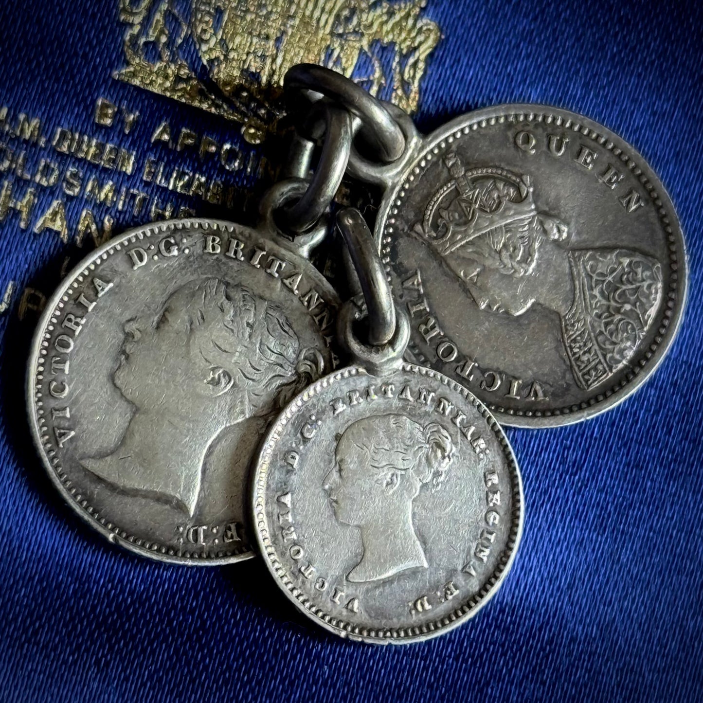 Antique Victorian Love Token Trio Pendants; Circa 1842