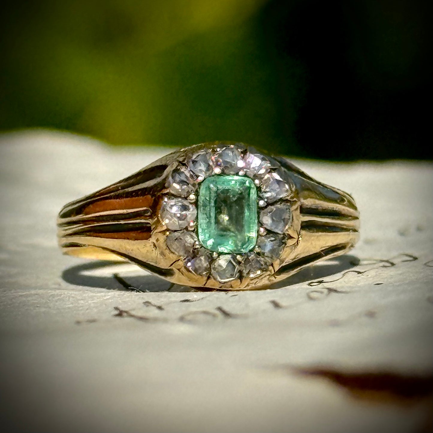 Antique Georgian Emerald & Diamond Cluster Ring