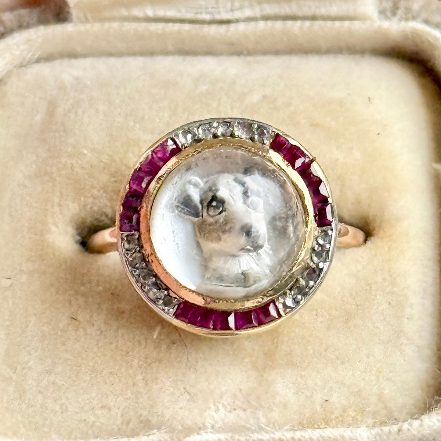Victorian Essex Crystal, Diamond & Ruby Dog Ring, circa 1880