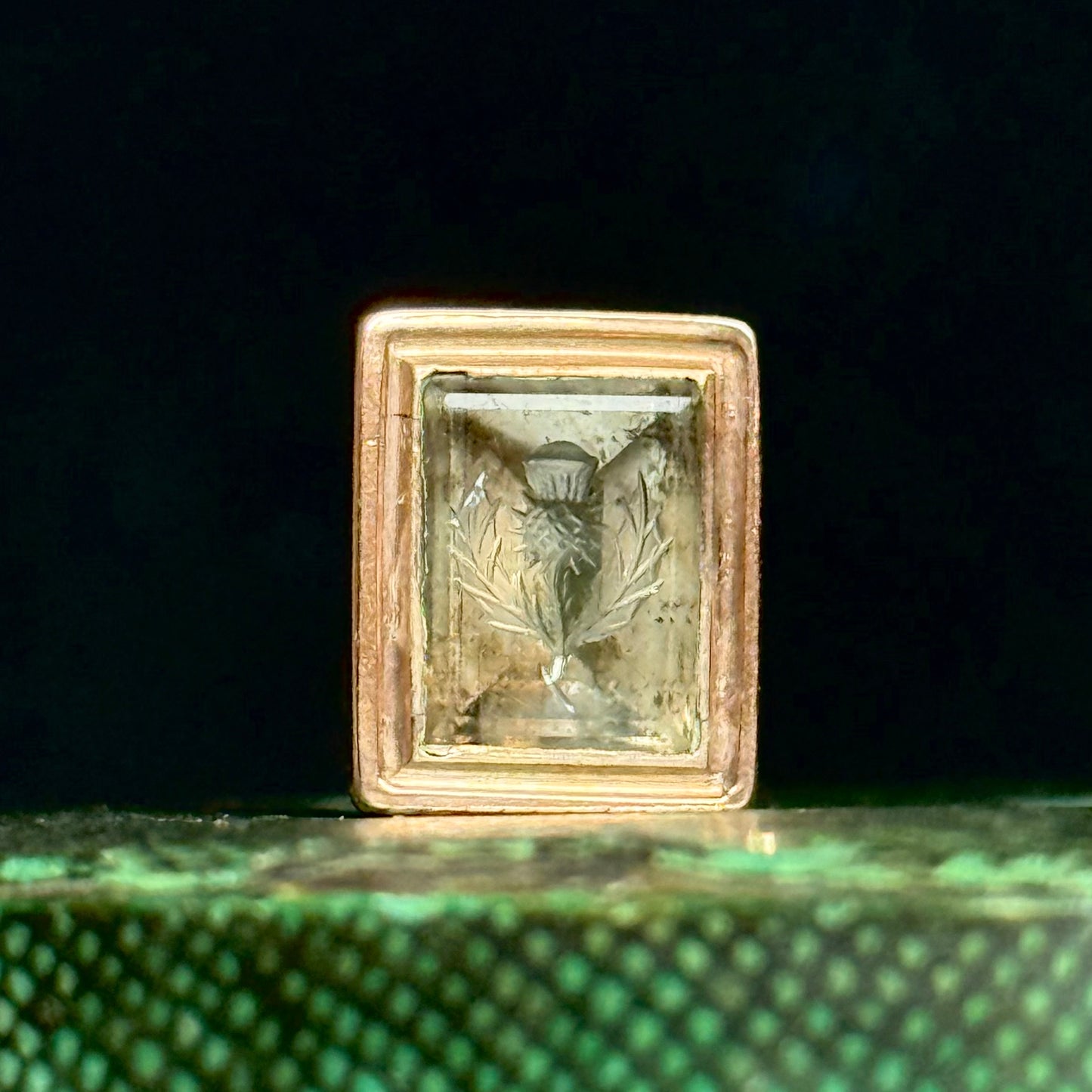 Antique Thistle Intaglio Fob Pendant in 9 carat Gold; Circa 1830