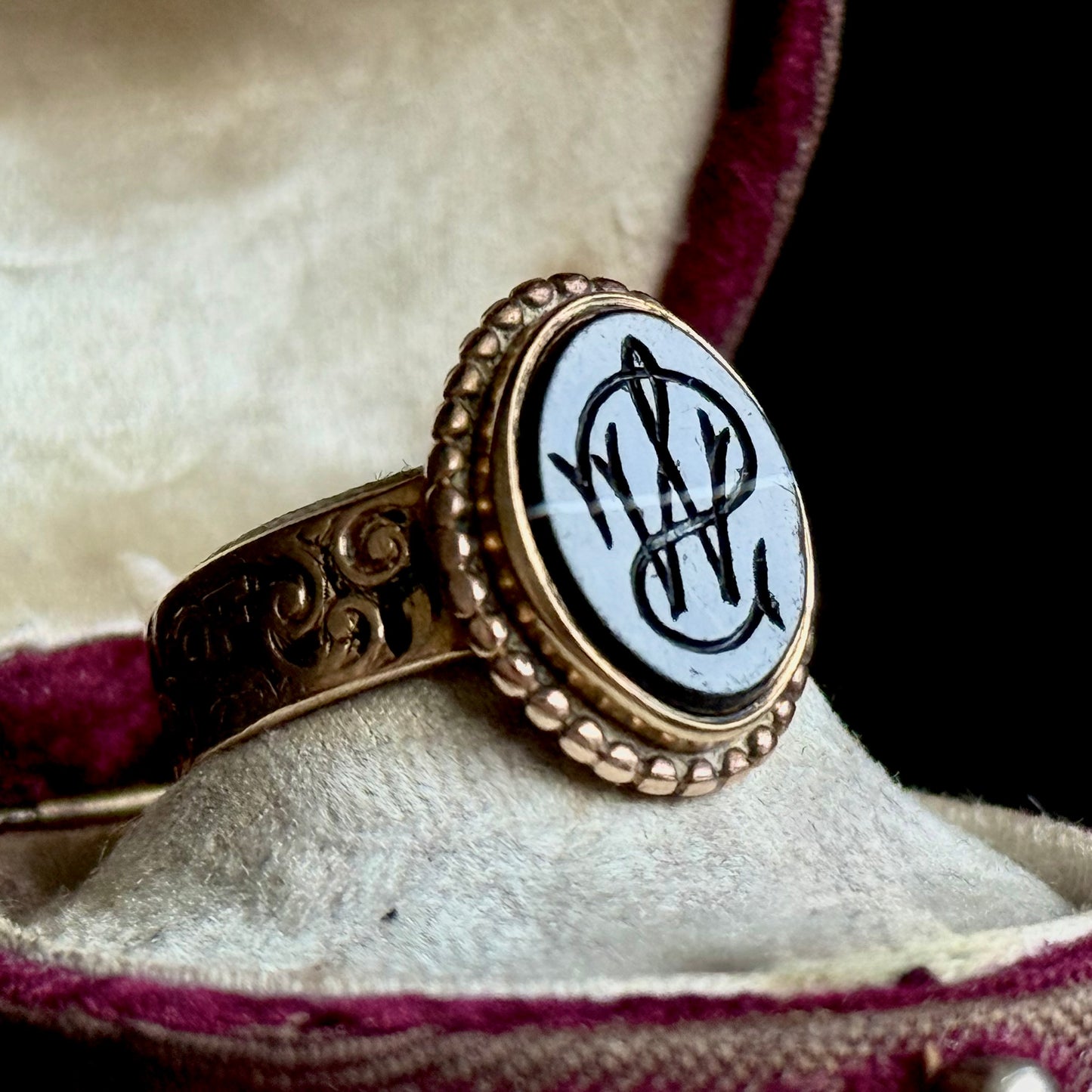 Victorian Intaglio Agate Mourning Ring'; Circa 1867