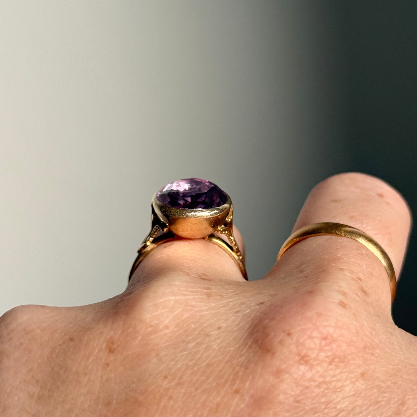 Substantial Foiled Amethyst Ring in 9 Carat Gold