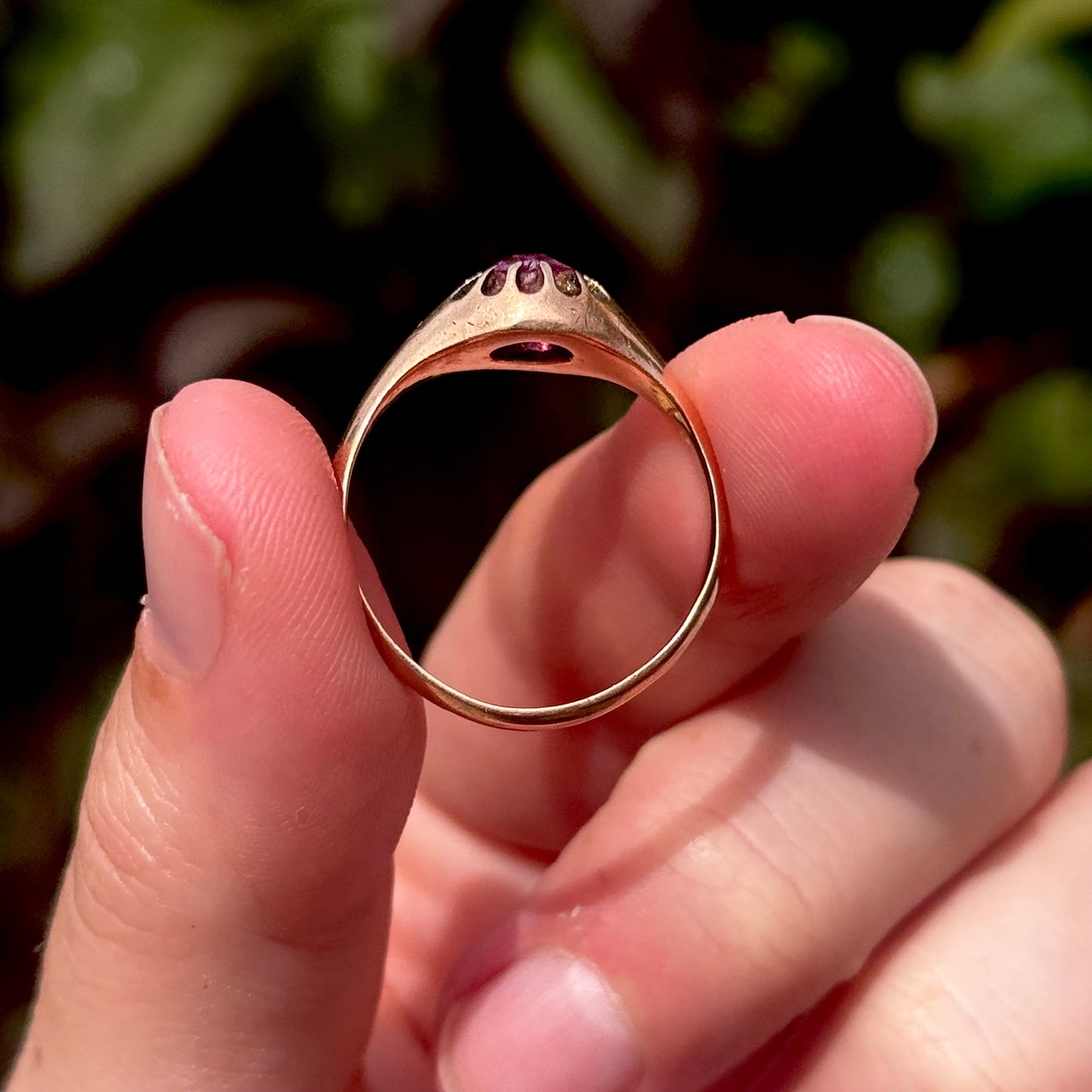 Large Old Cut Pink Sapphire Ring in 9 Carat Rose Gold; Circa 1890