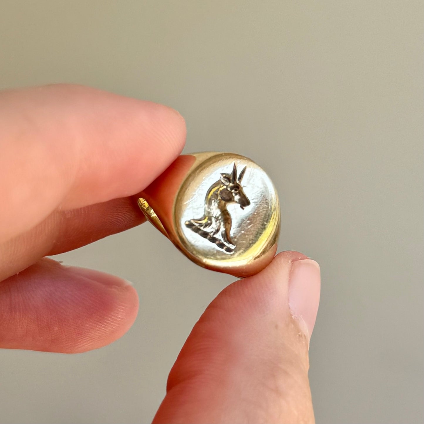 Antique Heraldic Signet Ring in 9 Carat Gold; Circa 1900