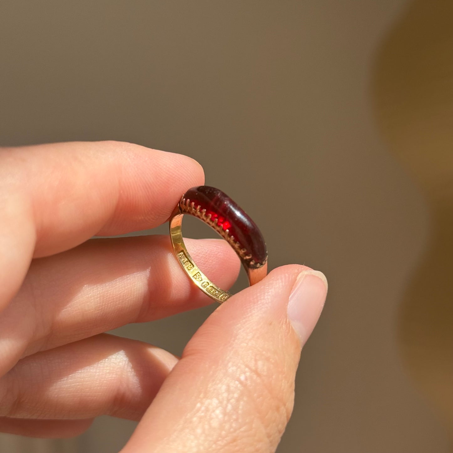 Victorian Garnet Ring in 9 Carat Gold; Circa 1898