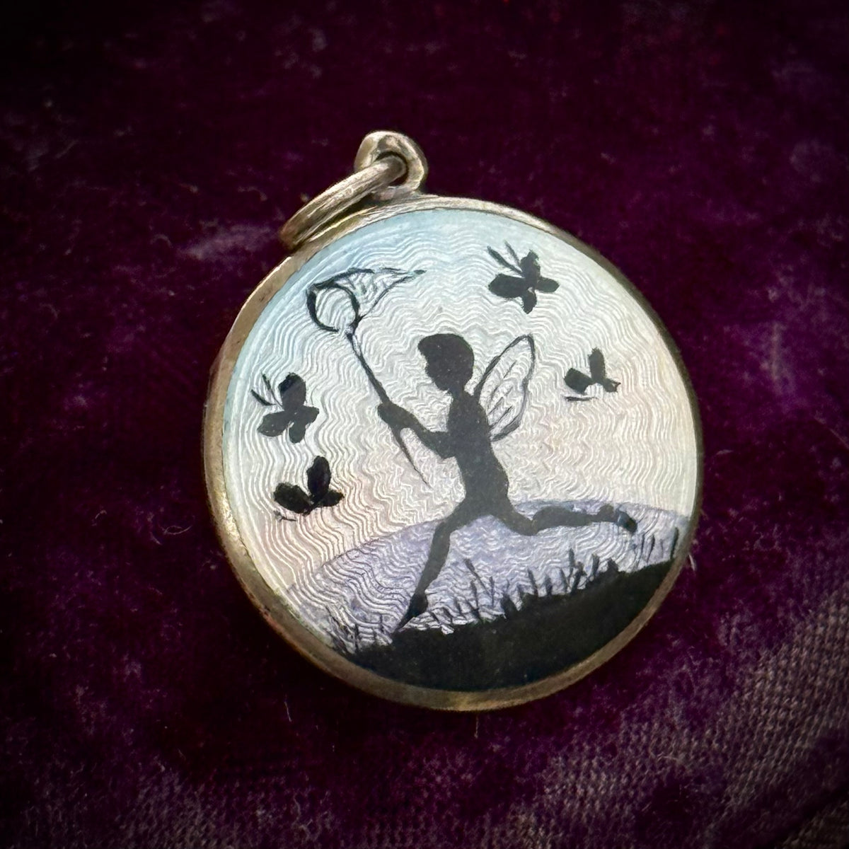 Antique Norwegian Enamel Fairy Pendant in Silver; Circa 1900