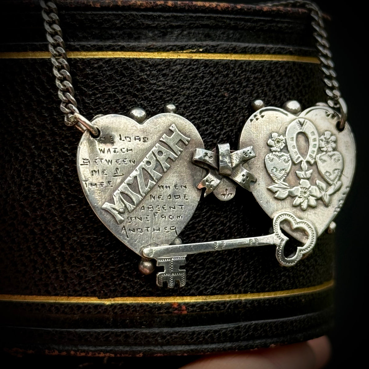 Antique Sentimental Mizpah Necklace in Silver; Circa 1900