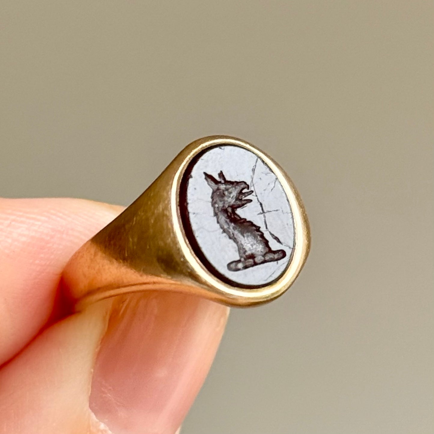 Vintage Carnelian Griffin Signet Ring (AF) ; Circa 1958