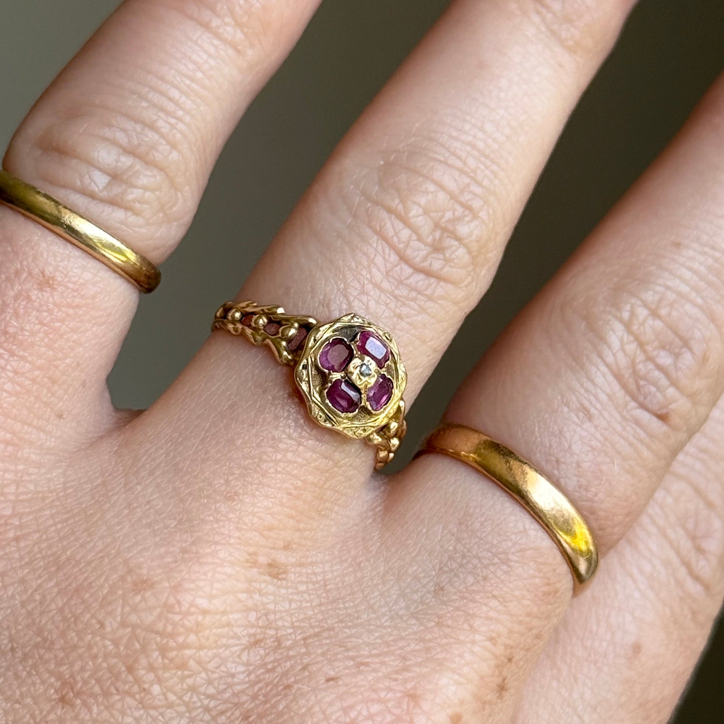 Late Georgian Ruby & Pearl Ring in 15 Carat Gold