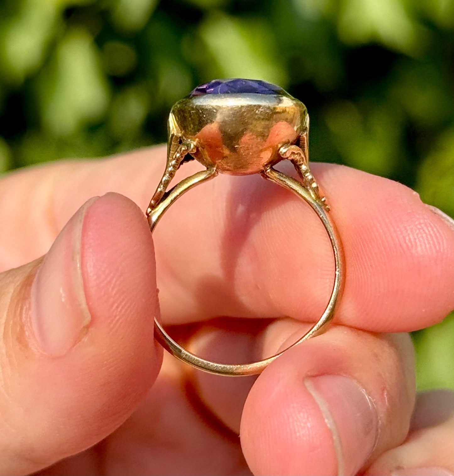 Substantial Foiled Amethyst Ring in 9 Carat Gold