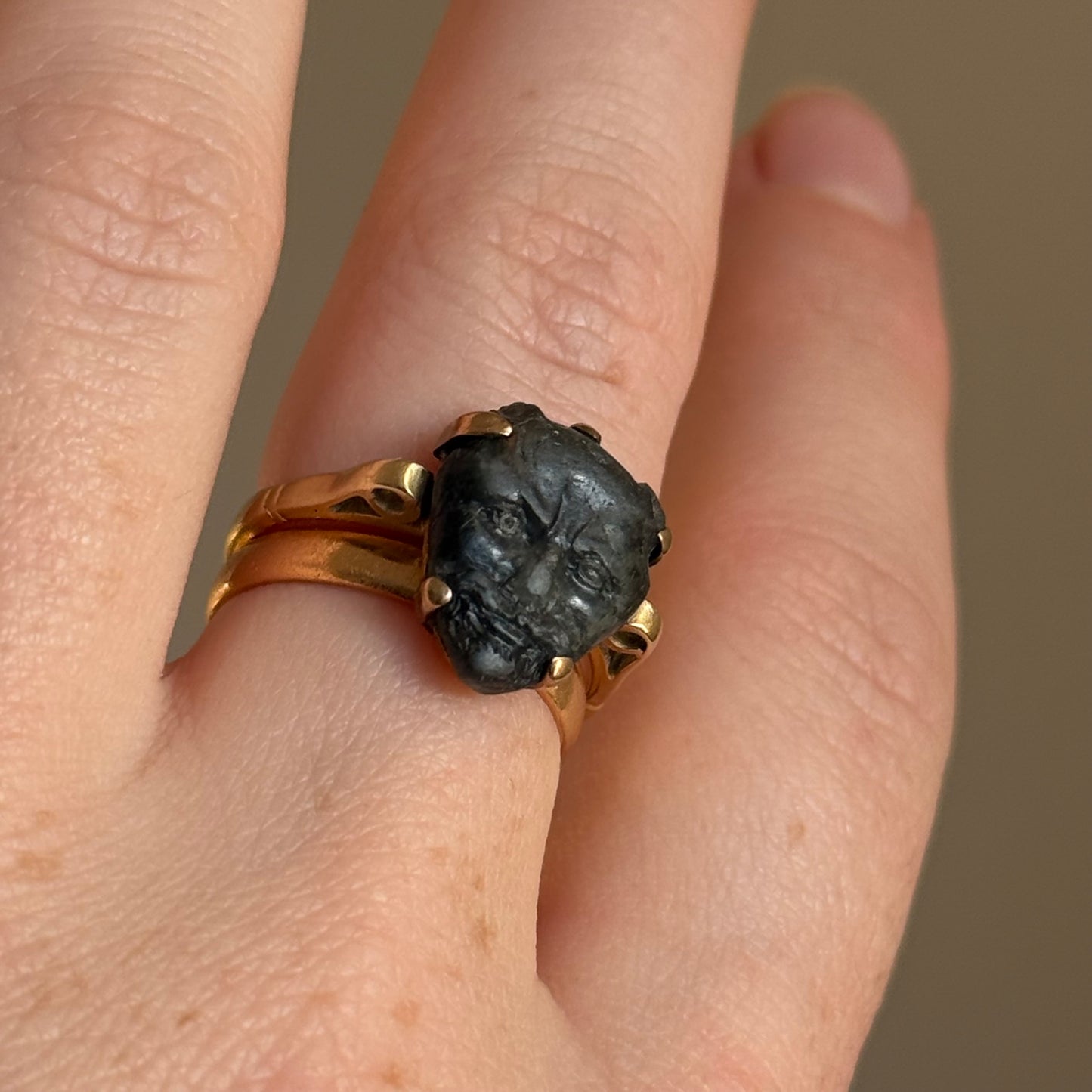 Victorian Labradorite Devil's Head Ring in 18 Carat Gold