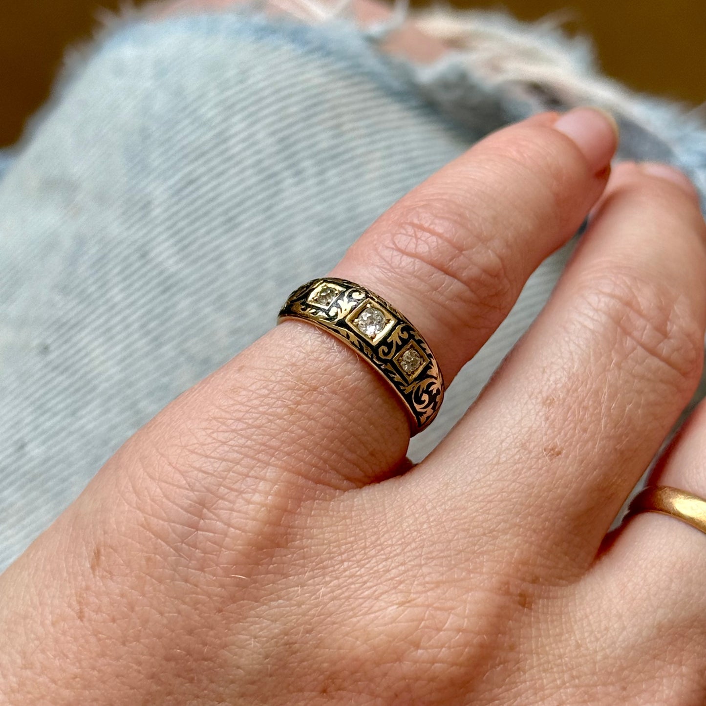 Victorian Enamel & Diamond Ring in 18 Carat Gold; Circa 1896