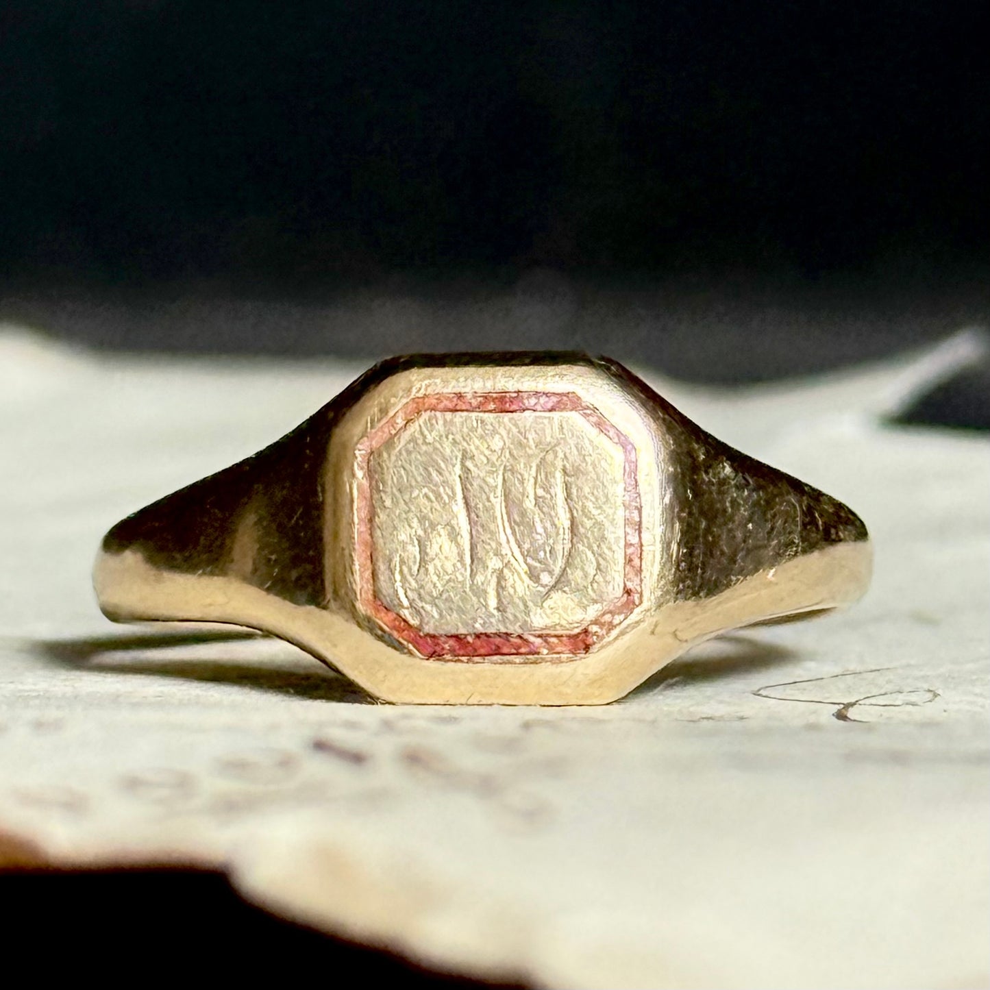 Unusual Enamel Signet Ring in 9 Carat Gold; Circa 1927