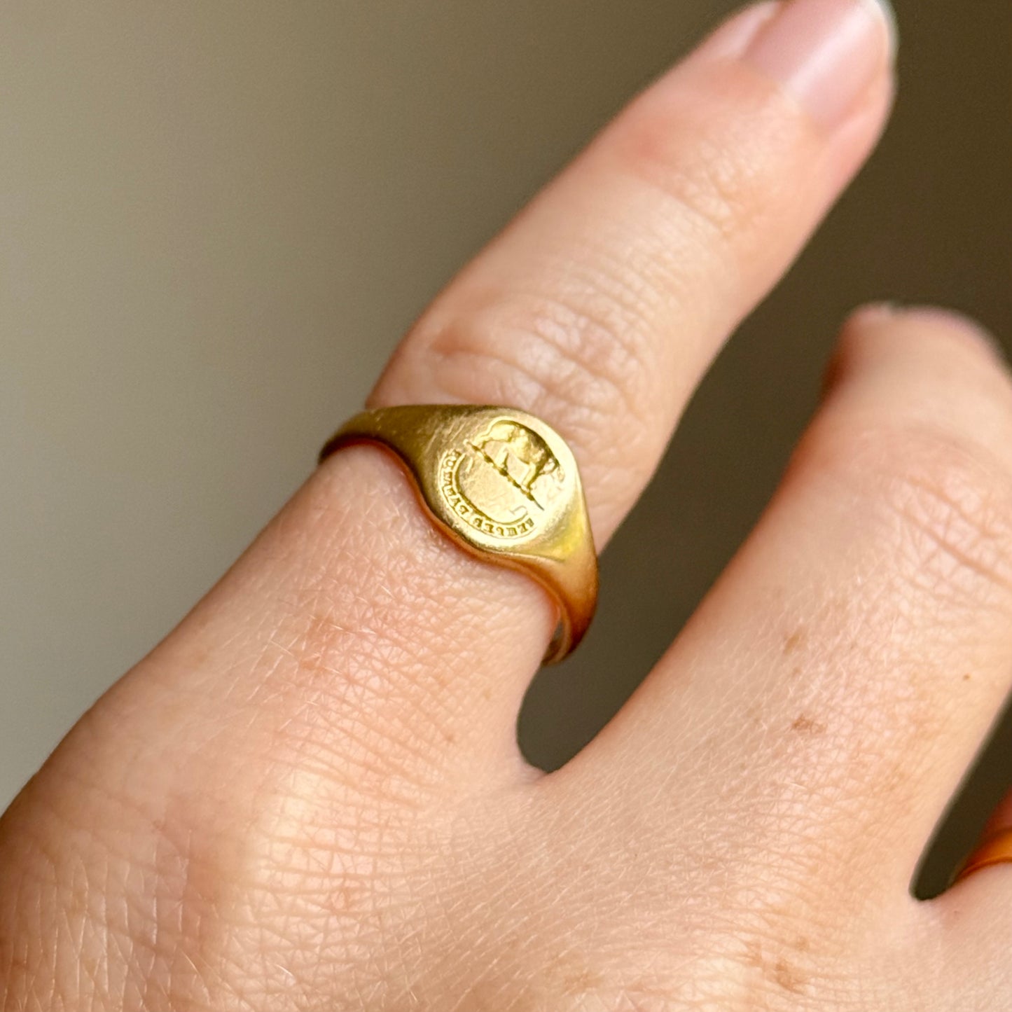 Victorian Elephant SEMPER PARITUS Signet ring in 18 Carat Gold
