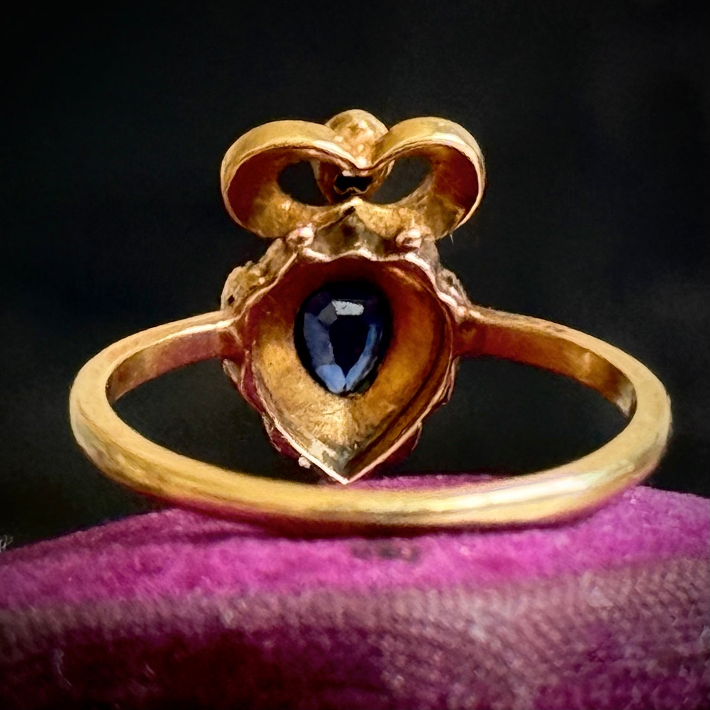 Antique Sapphire Heart Cluster Ring; Circa 1890