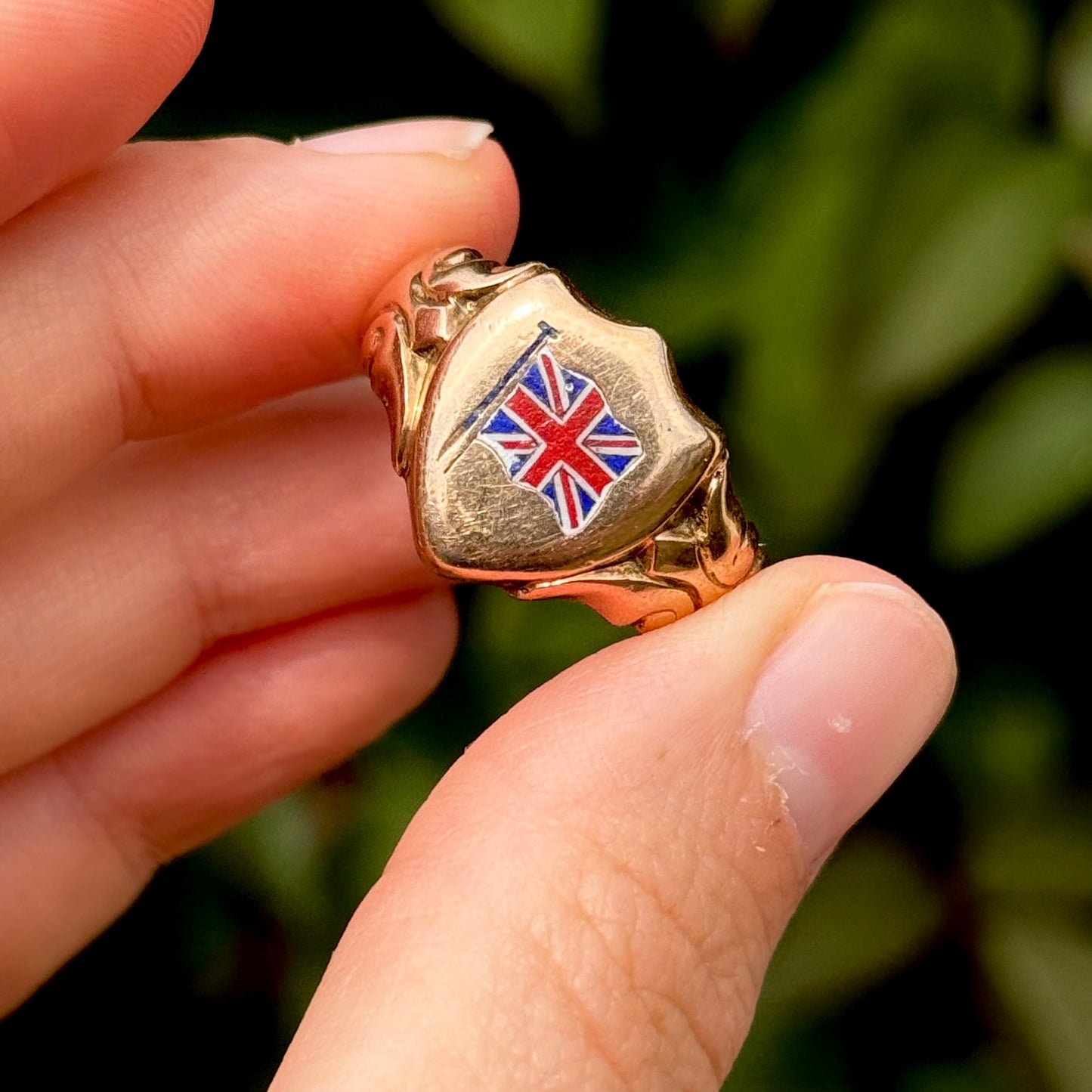 Antique First World War Enamel Signet Ring in 9 Carat Rose Gold; Circa 1914