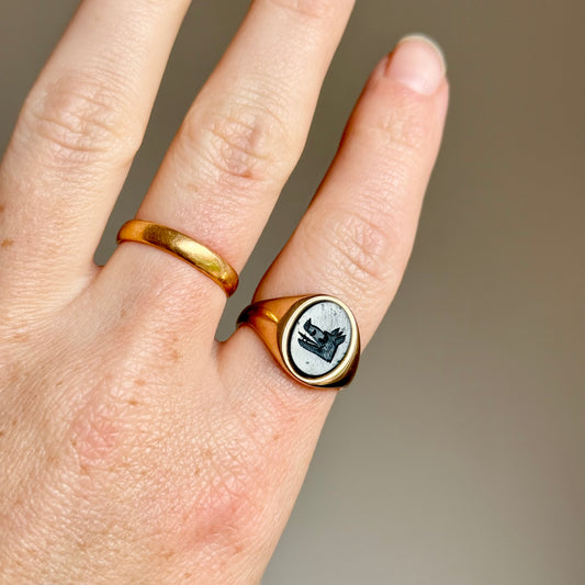 Bloodstone Boars Head Signet Ring in 9 Carat Gold, Circa 1936