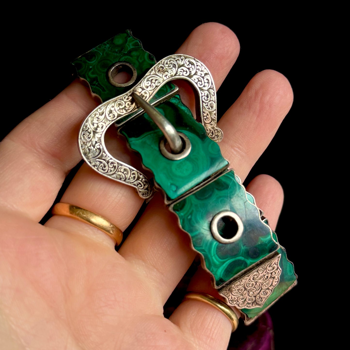 Antique Silver and Malachite Buckle Bracelet