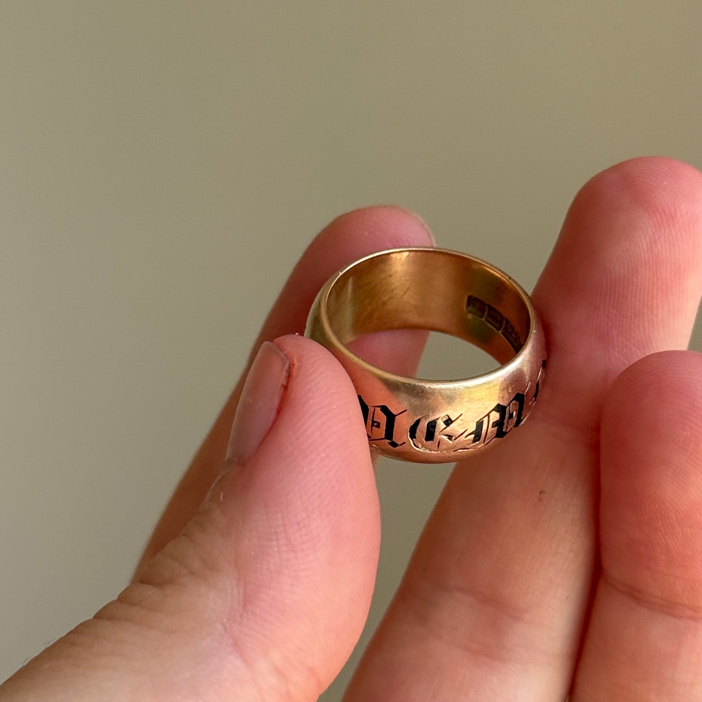 Antique Enamel Mourning Ring in 9 Carat Rose Gold; Circa 1902
