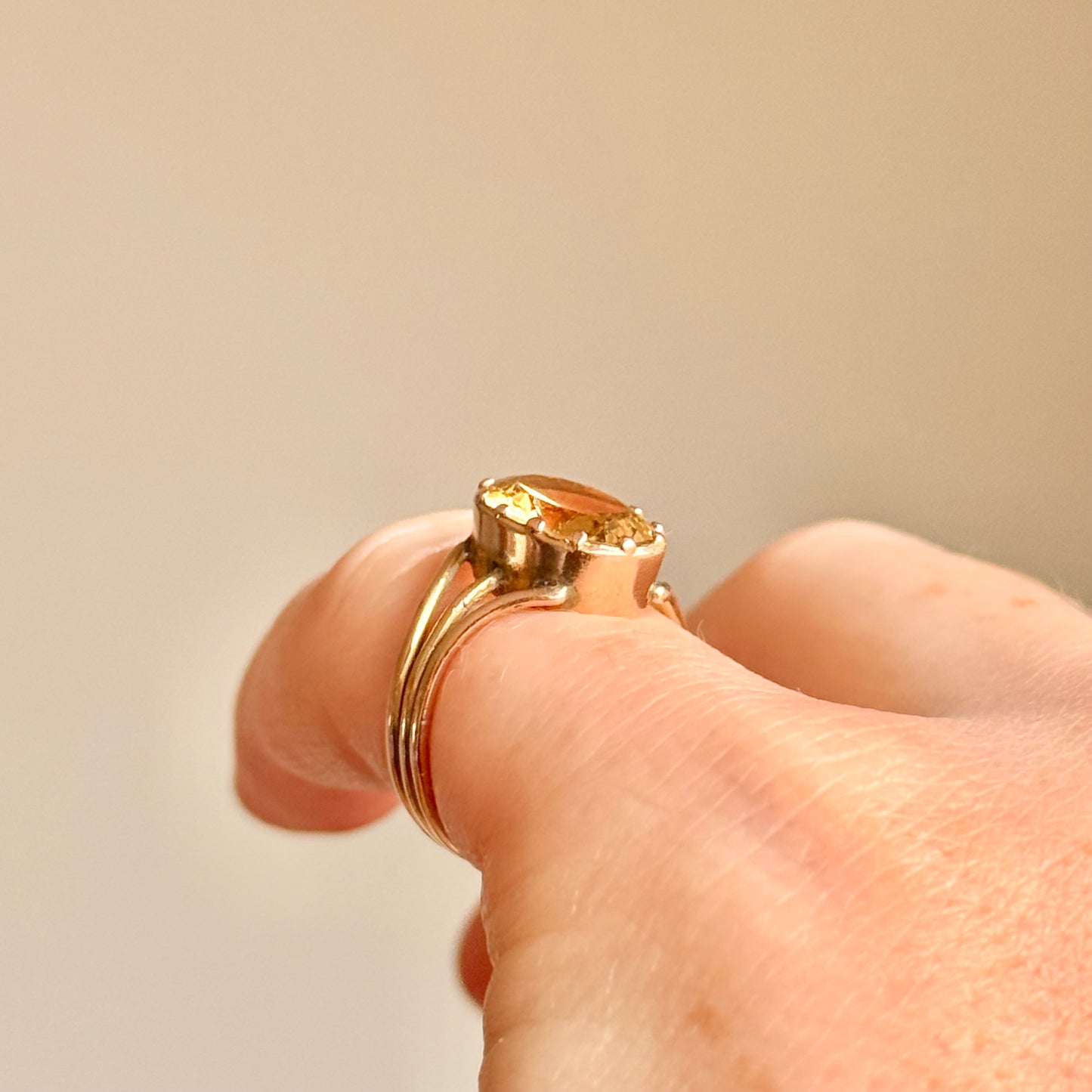 Victorian Oval Citrine Ring in 9 Carat Gold; Circa 1850