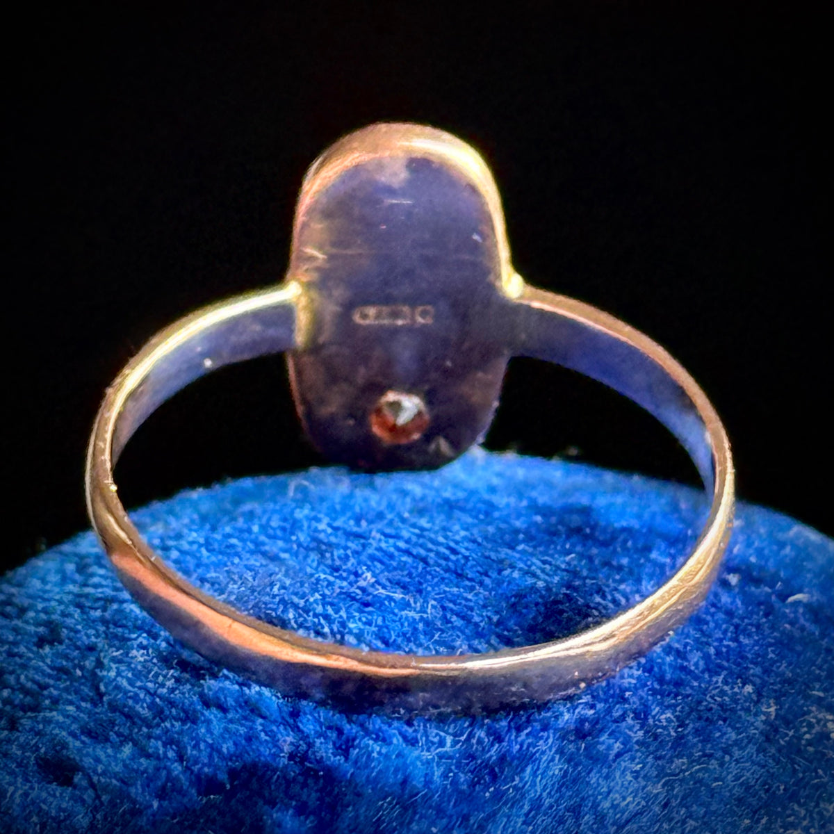 Antique Garnet & Enamel Ring in 9 Carat Gold; Circa 1910