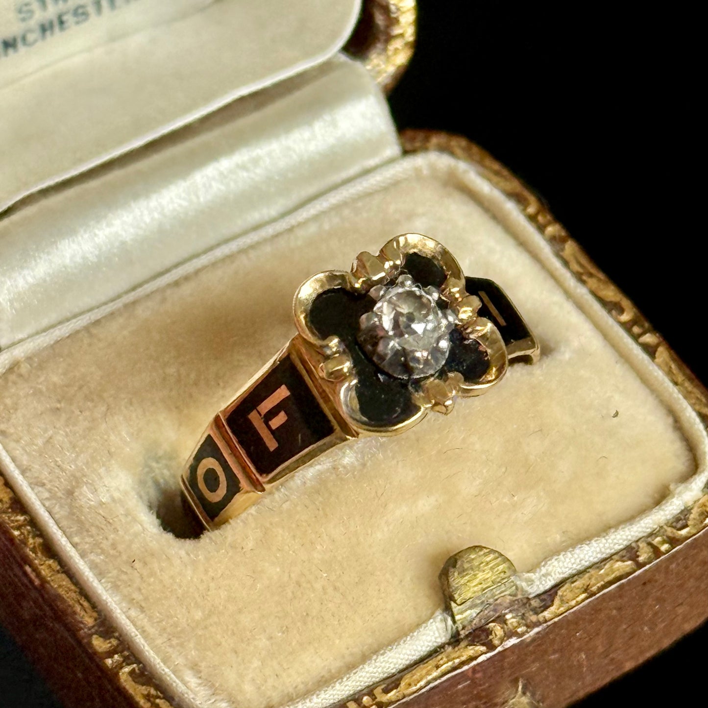 Antique Diamond Mourning Ring in 18 Carat Gol; Circa 1845