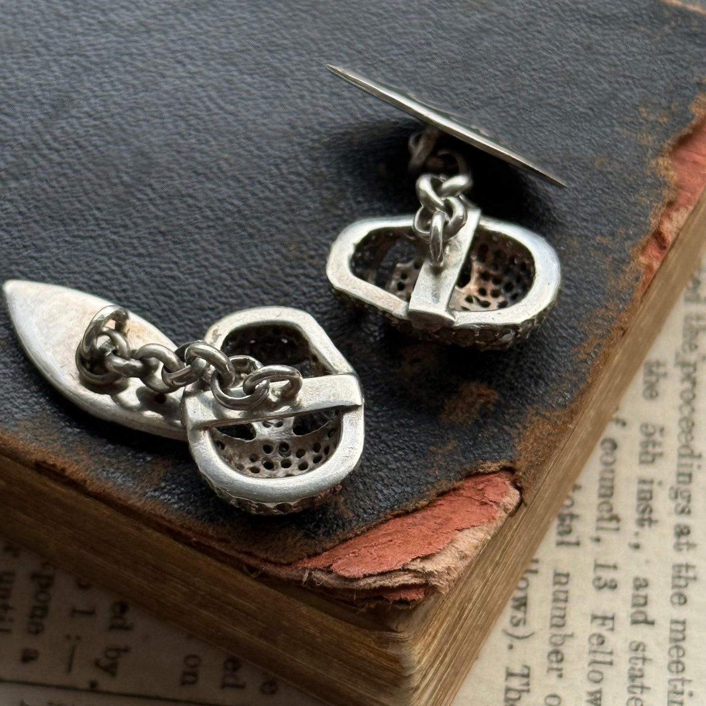 Preloved Silver & Diamond Skull Cufflinks with Black Enamel Detail