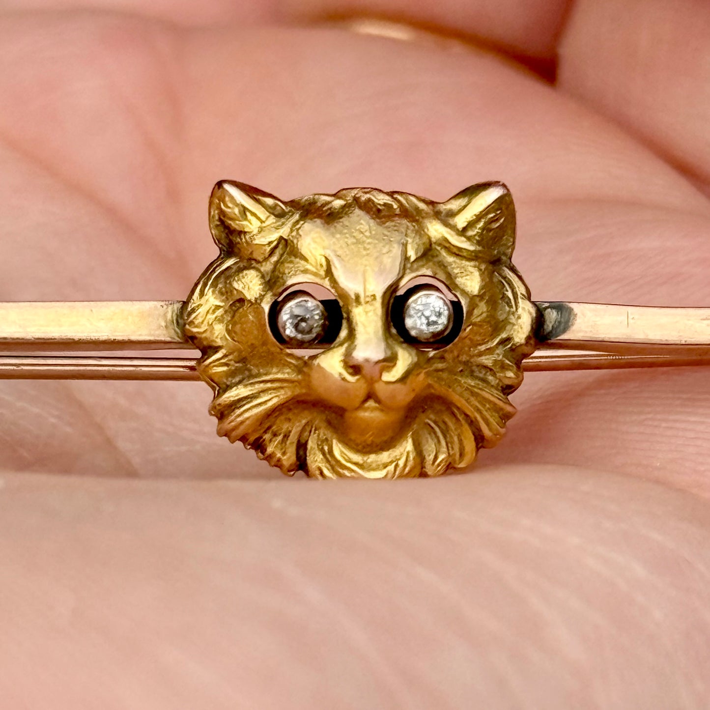 Antique Novelty Diamond Wiggle Eyes Cat Brooch
