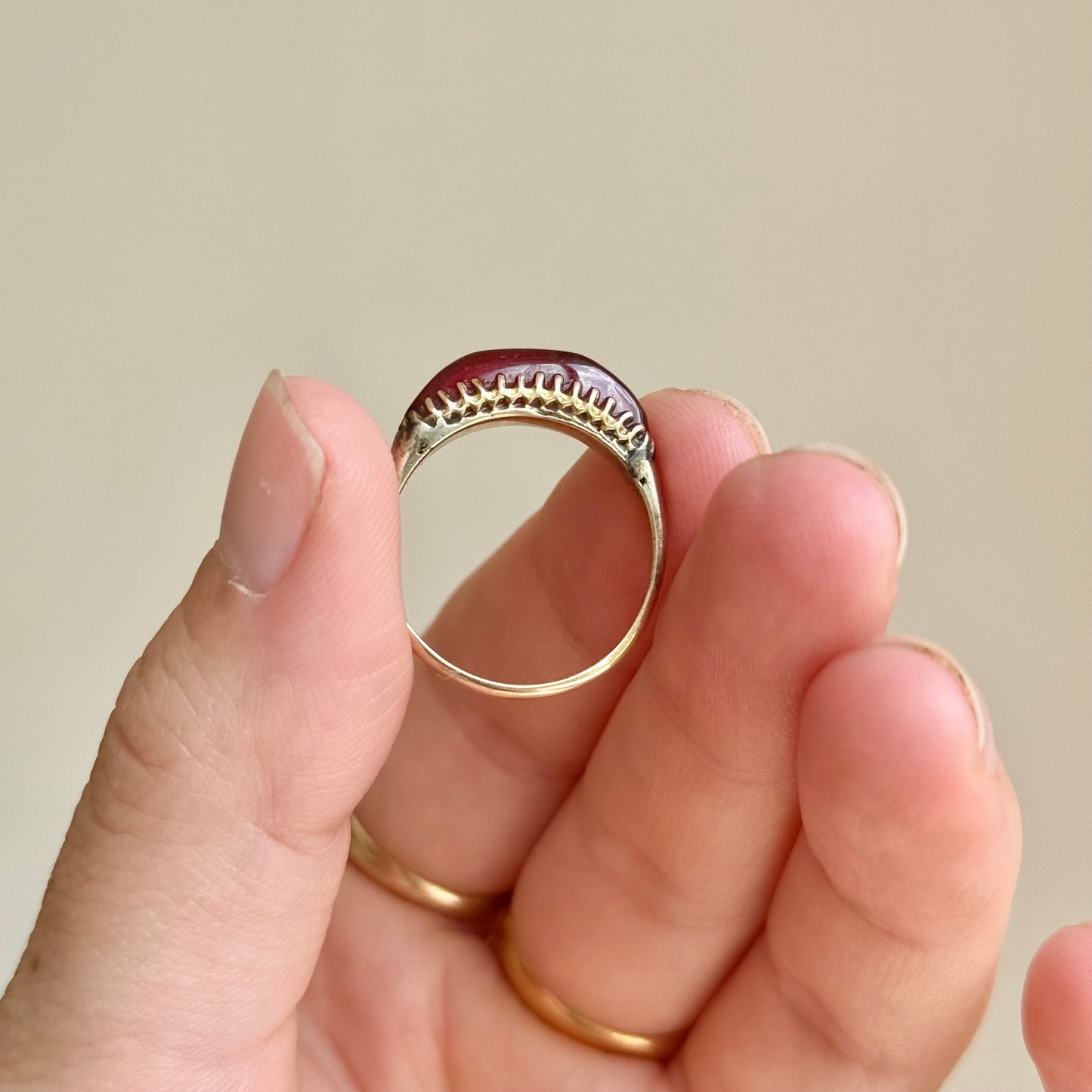 Victorian Garnet Ring in 9 Carat Gold; Circa 1898