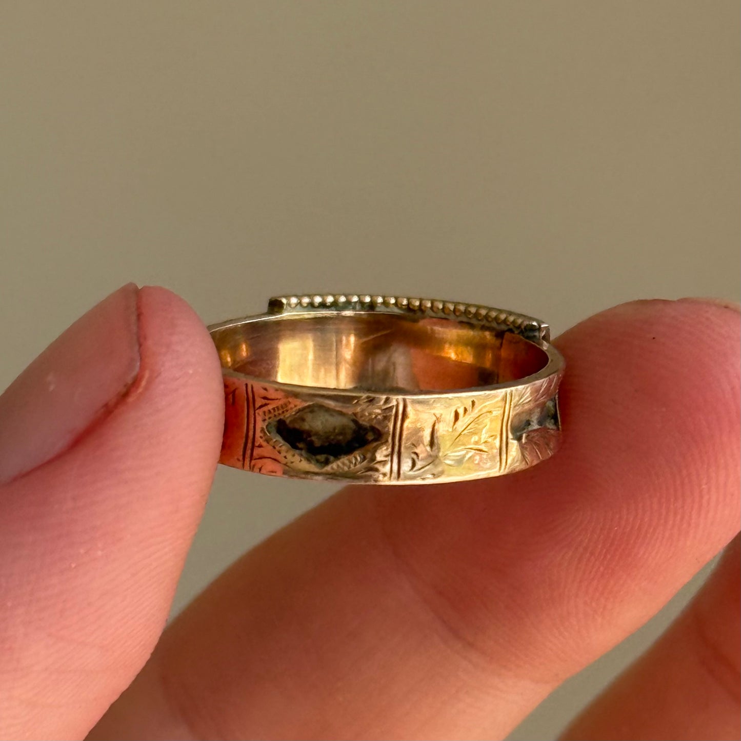 Antique Enamel & Pearl Mourning Ring in 9 Carat Gold; Circa 1906