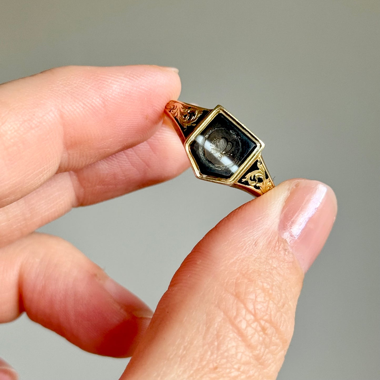 Early Victorian Ouroboros Intaglio Mourning Ring ; Circa 1840
