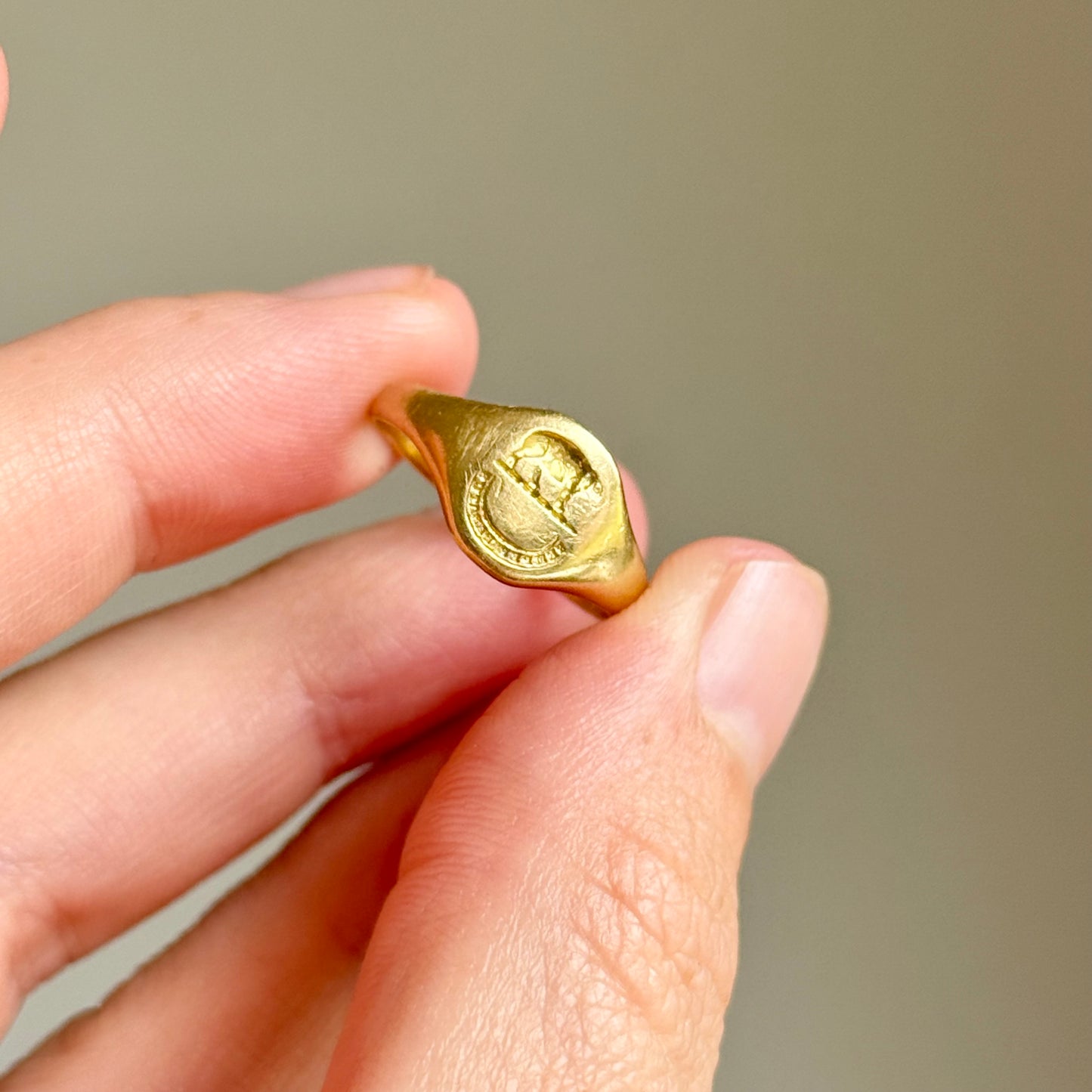 Victorian Elephant SEMPER PARITUS Signet ring in 18 Carat Gold