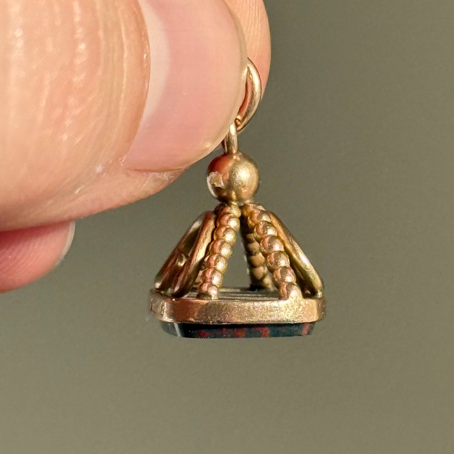 Antique Bloodstone Intaglio Fob in 9 Carat Gold; Circa 1897