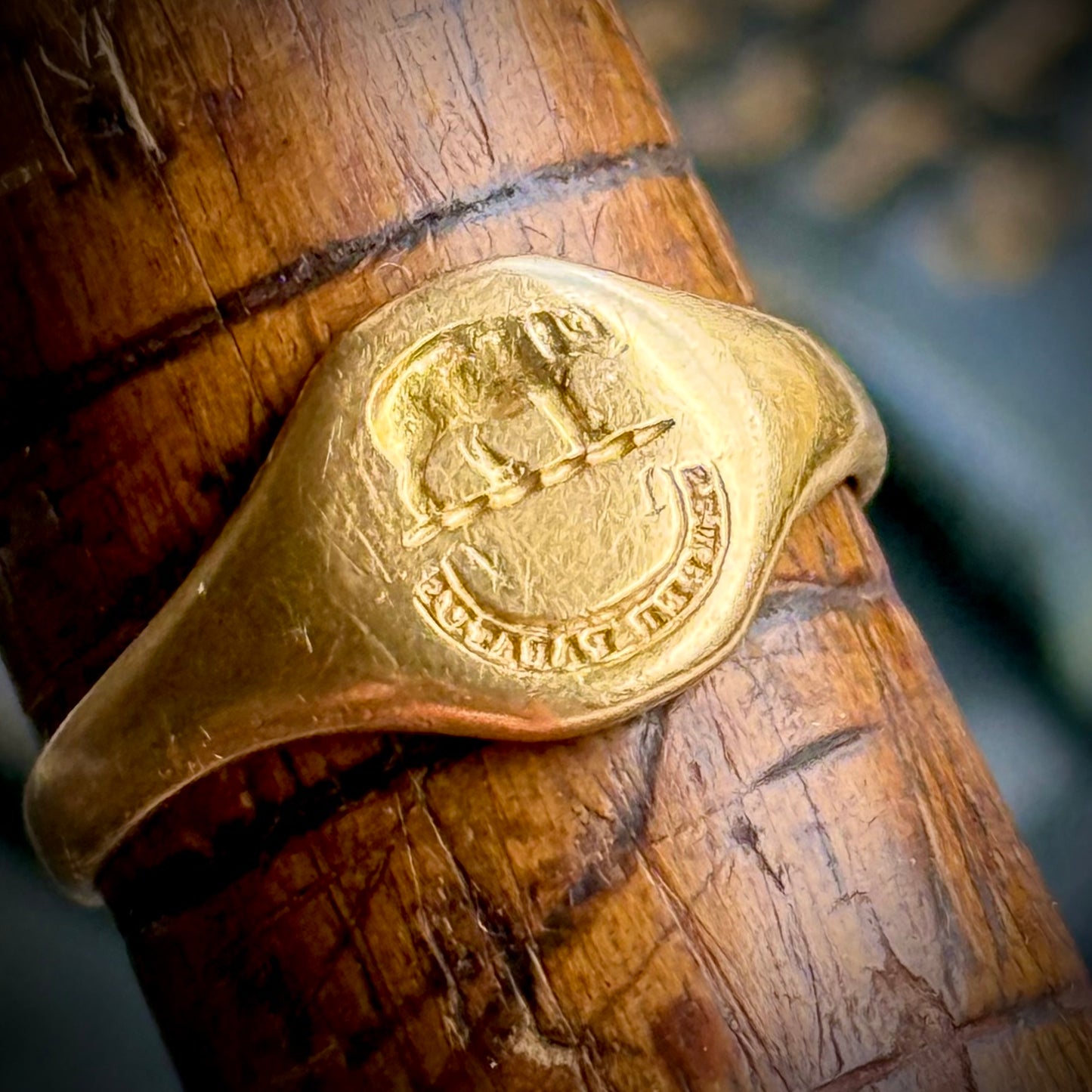 Victorian Elephant SEMPER PARITUS Signet ring in 18 Carat Gold