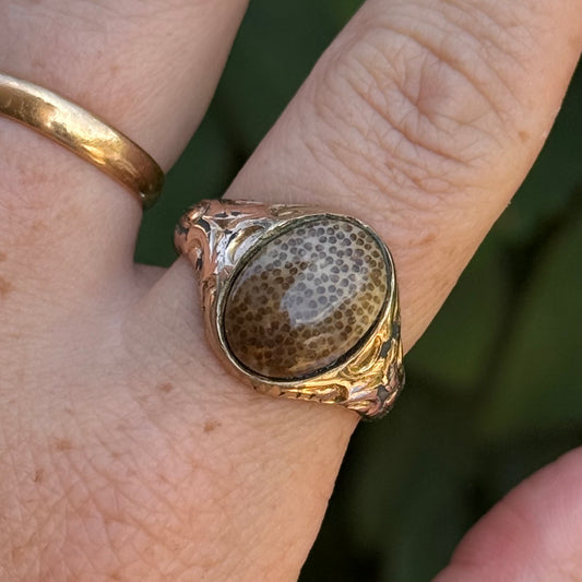 Antique Victorian Jasper Signet Ring; Circa 1890