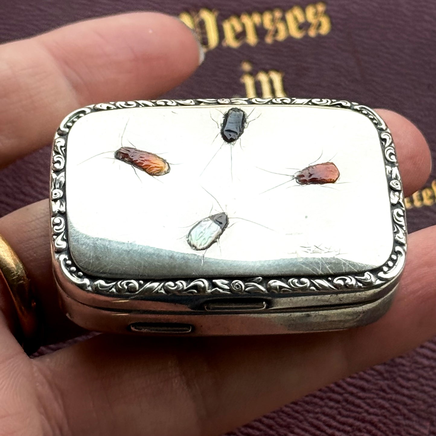 Antique Shibayama Trinket Box in Sterling Silver