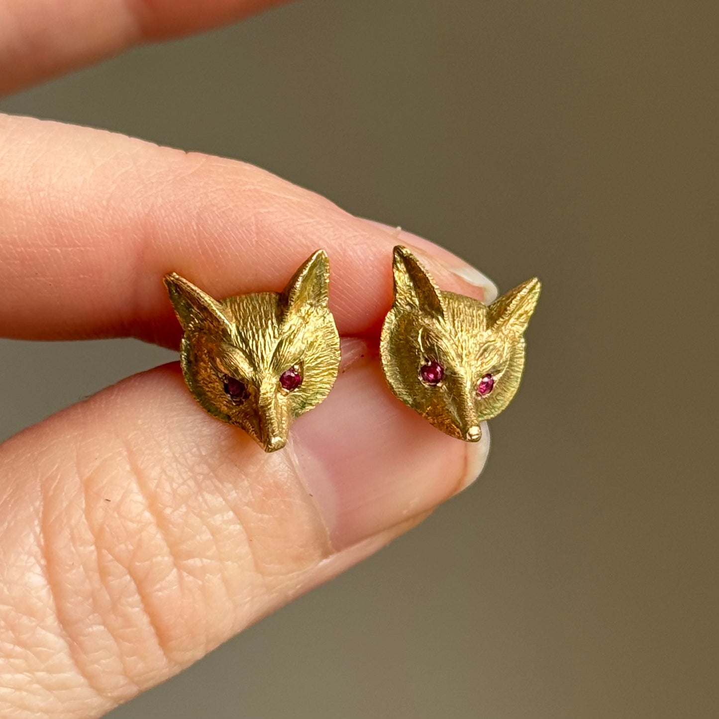 Victorian Style Ruby Fox Earrings in 9 Carat gold; Circa 1987