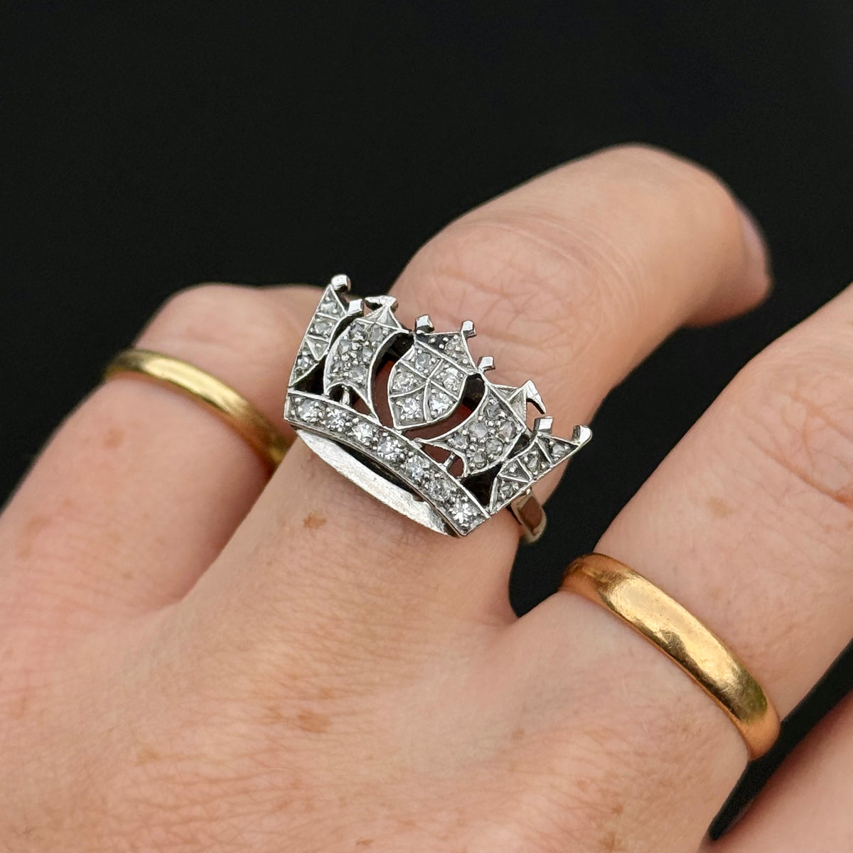 Antique Diamond Navy Sweetheart Ring 9 Carat Gold; Circa 1920