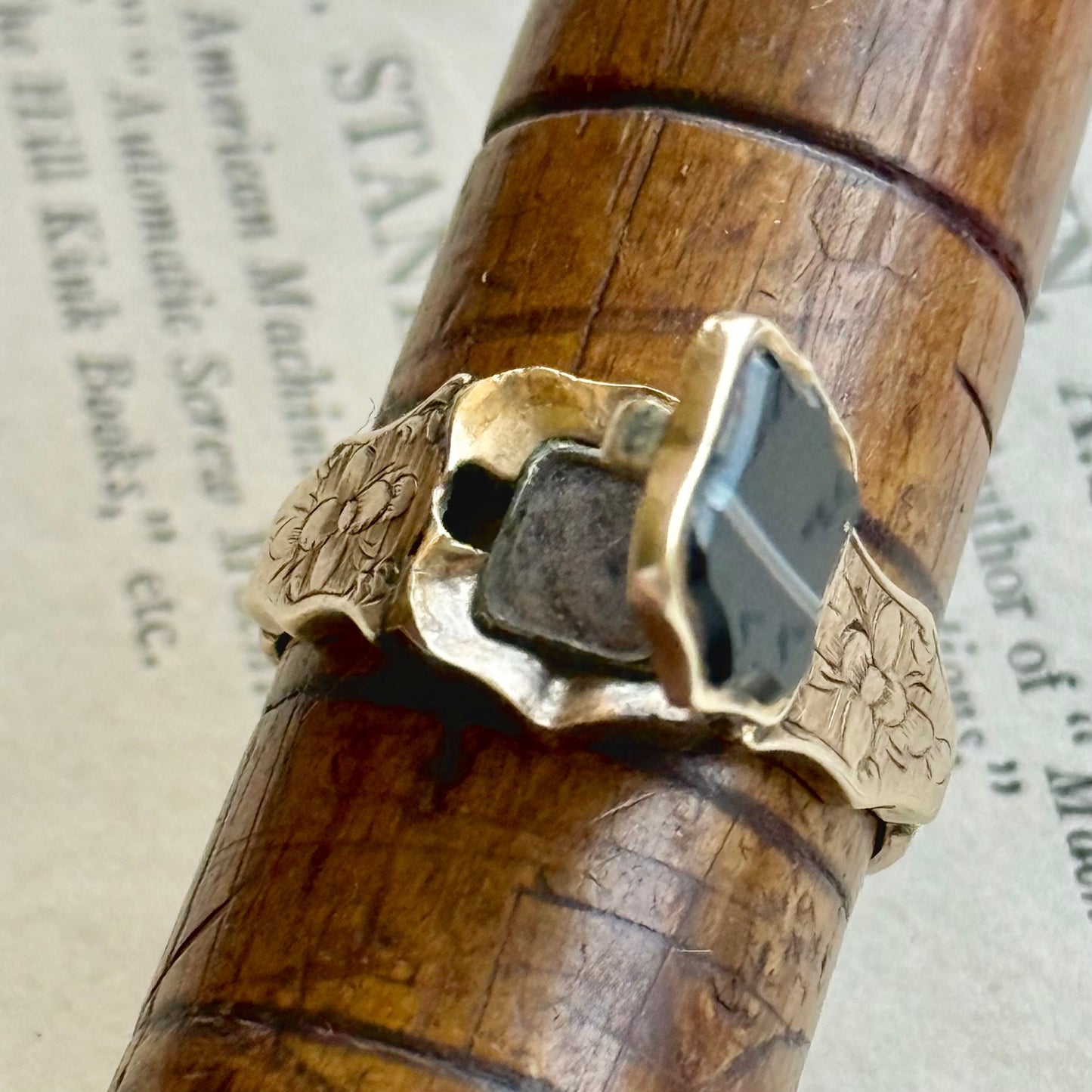 Victorian Mourning Locket Signet Ring in 9 Carat Gold; Circa 1860