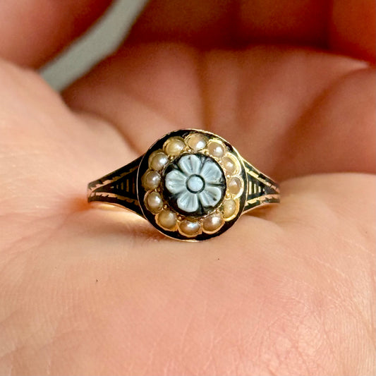 Victorian Mourning Ring in 15 Carat Gold; Circa 1848