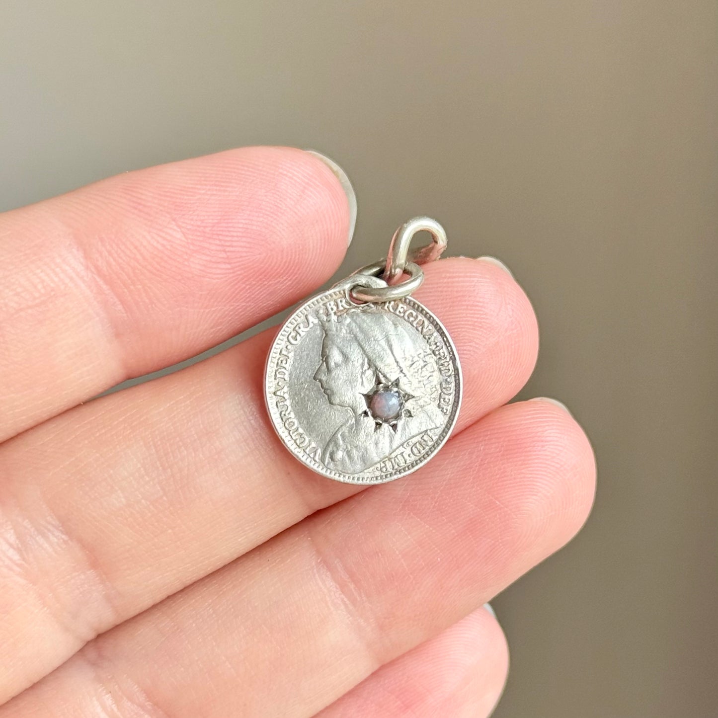 Antique Victorian Lucky Opal Coin Pendant; Circa 1880