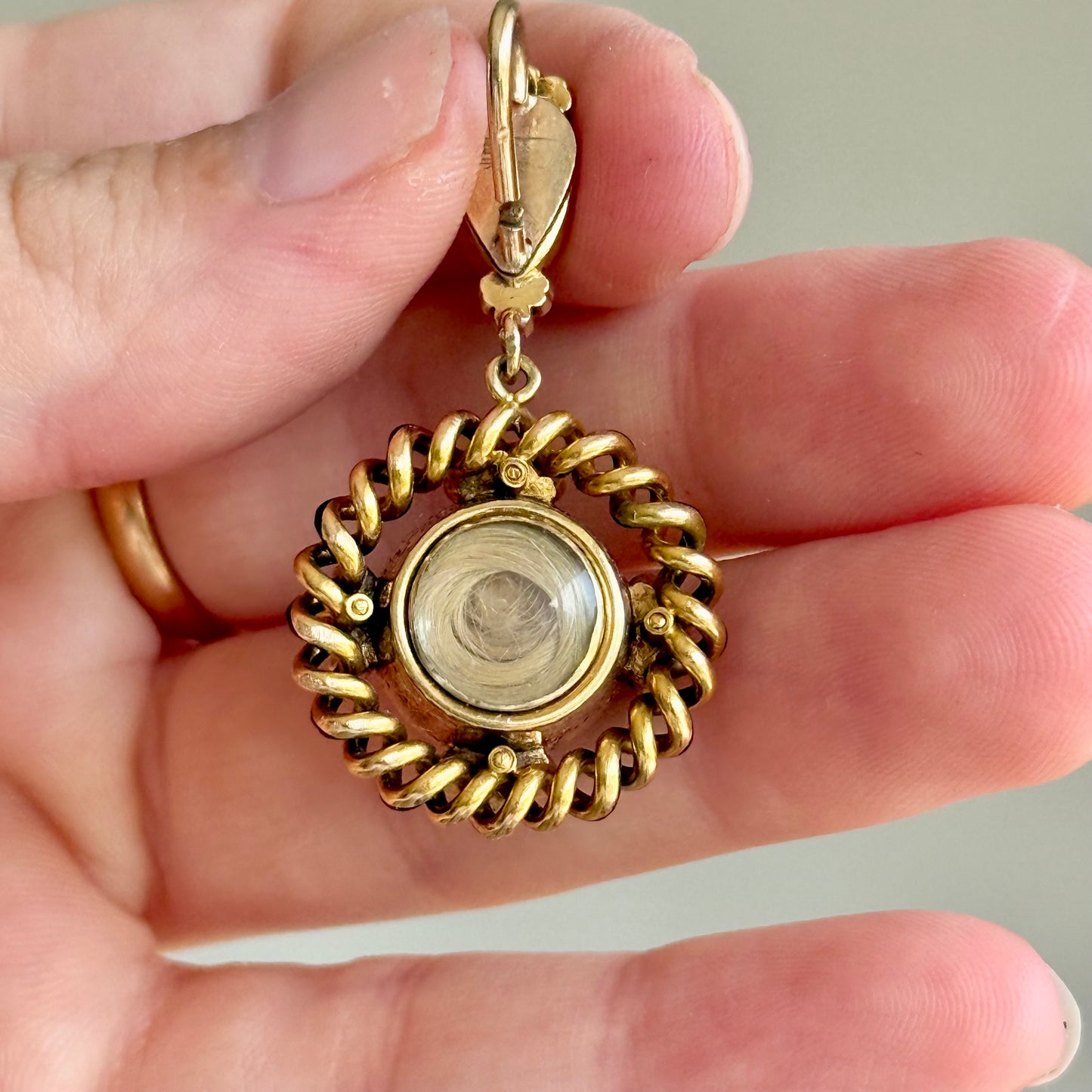 Early Victorian Garnet & Diamond Hair Locket Pendant; Circa 1840