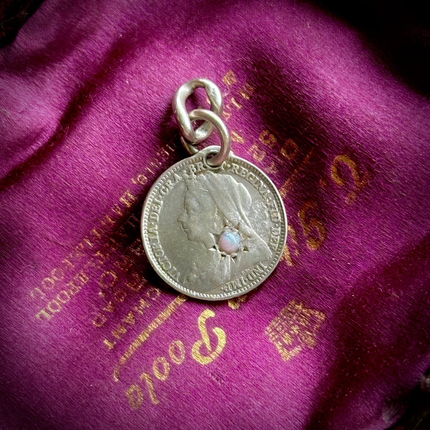 Antique Victorian Lucky Opal Coin Pendant; Circa 1880