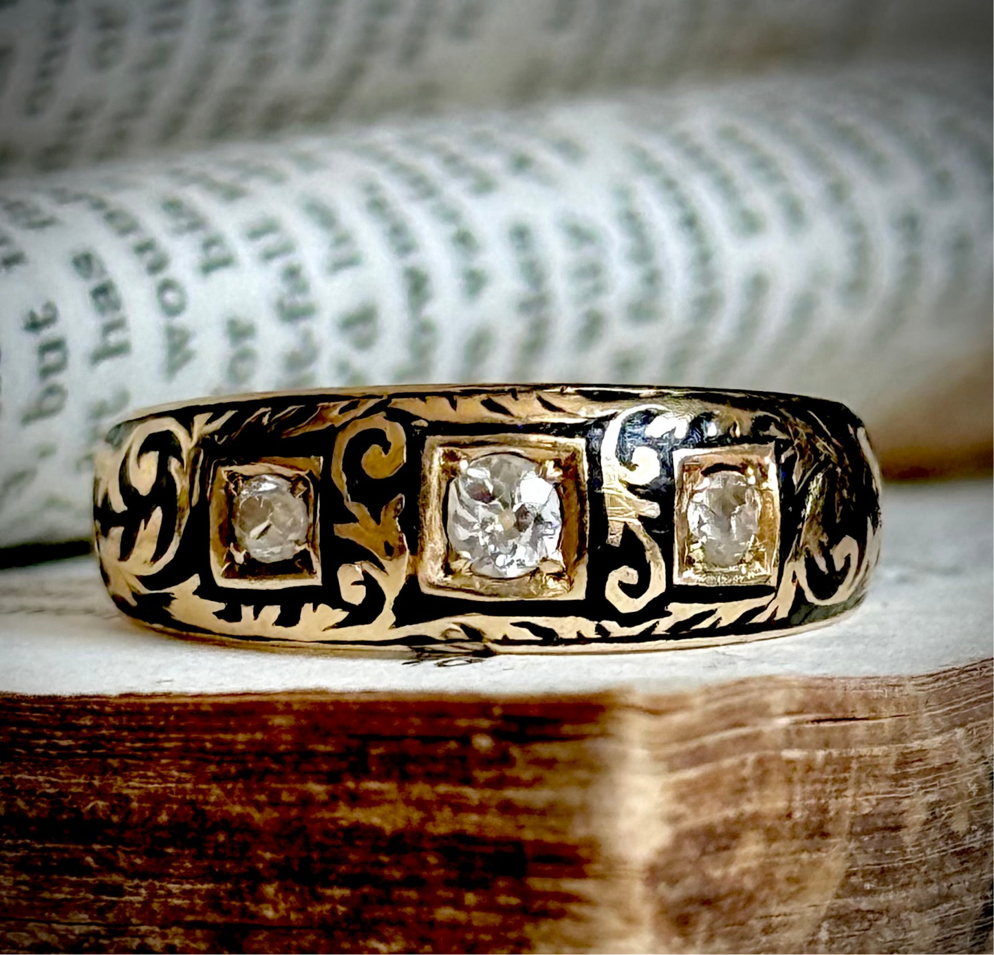 Victorian Enamel & Diamond Ring in 18 Carat Gold; Circa 1896