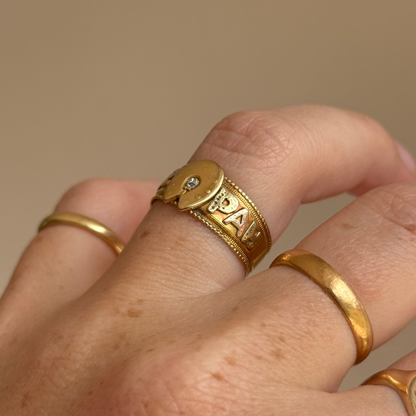 Victorian Diamond Mizpah Ring in 18 Carat Gold; Circa 1886