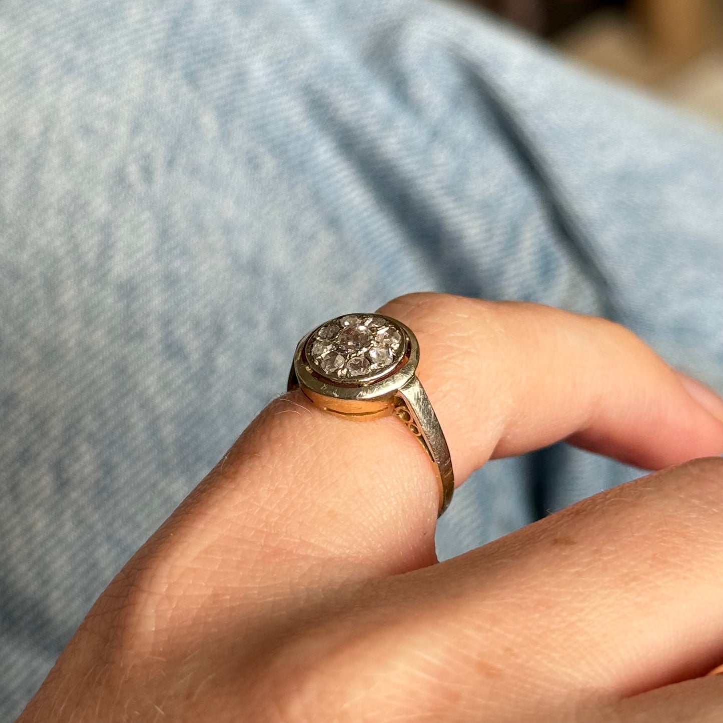 Antique Rose Cut Cluster Ring in 9 Carat Gold; Circa 1895